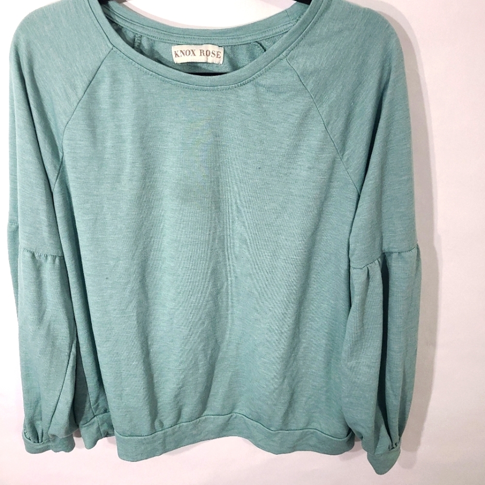 Knox Rose Women's Size Large Sweatshirt Balloon Sleeve Soft Lightweight Green